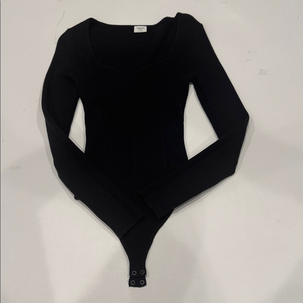 Abercrombie Black Ribbed Long Sleeve Bodysuit